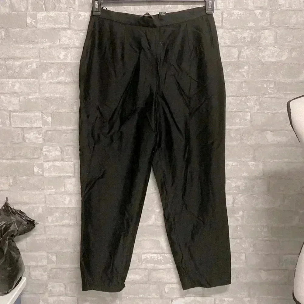 Preston & York petite black satin silk blend Capri cropped pants slacks size 16P